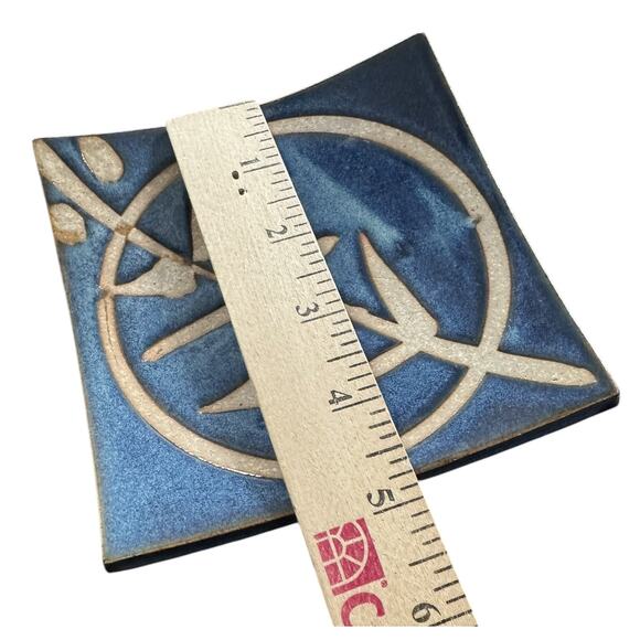 Stoneware Sushi Soy Sauce Curved Small Dish Dipping Trays (2) VTG Art Pottery - Picture 8 of 9